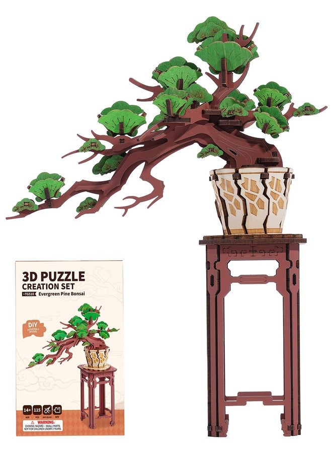 Rowood 3D Wooden Puzzles for Adults,DIY Pine Bonsai Tree Botanical Collection Building Set,Craft Kit Gift for Adults on Christmas Birthday ThanksgivingDay-Evergreen Pine Bonsai - Image 1